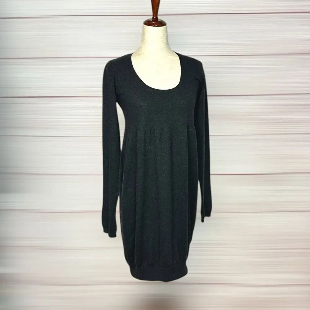 Vince Knit Sweater Dress Charcoal Cashmere Empire Waist Long Sleeve Scoop Neck M